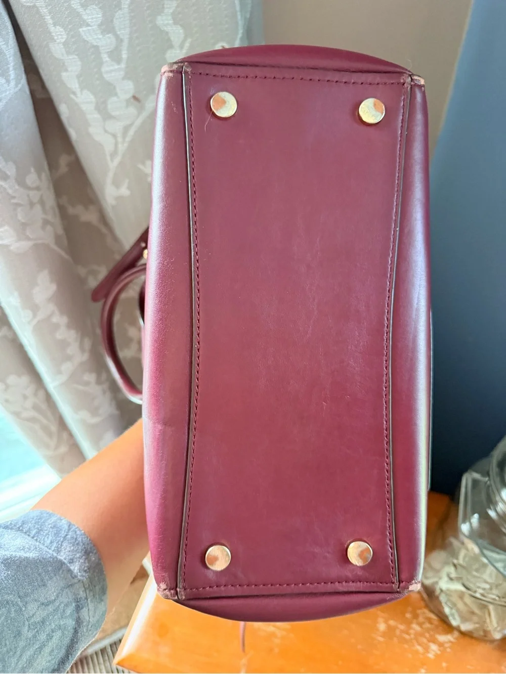 Michael Kors Plum Leather Satchel with Gold Hardware